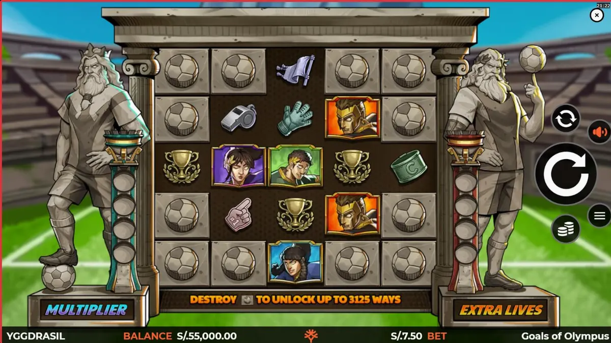 Goals of Olympus BoltLock slot machine display featuring Zeus and football elements