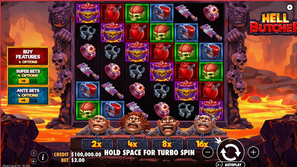 Hell Butcher slot game interface showing dark horror theme